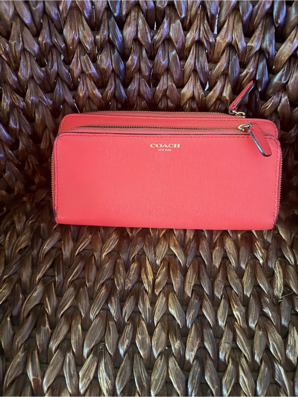 Coach orange Red Zip-Around Leather Wallet